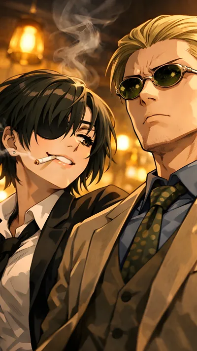 Anime fan art of himeno (chainsaw man) and nanami (jujutsu keisen) duo