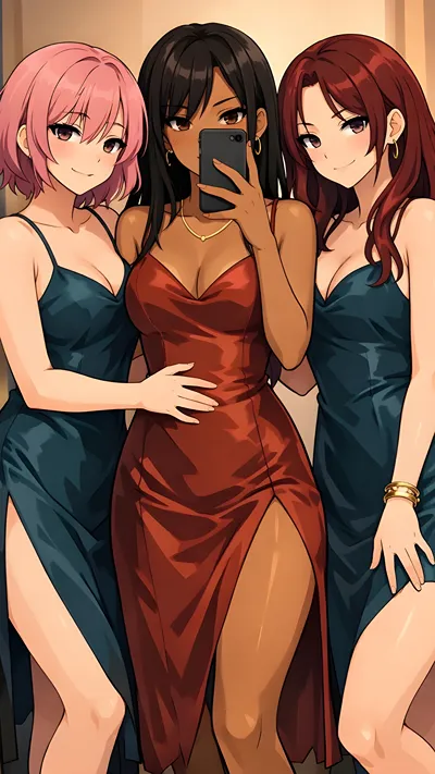 Anime beautiful girls trio