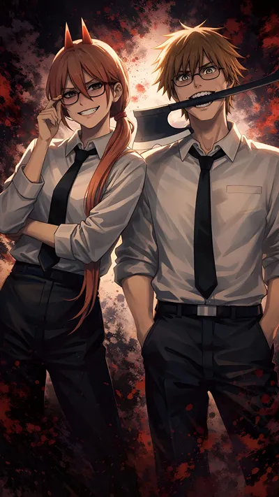 Anime fanart of denji and power (chainsaw man)