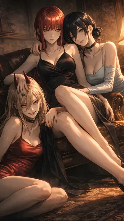 Anime AI ,Three girls evening trio
