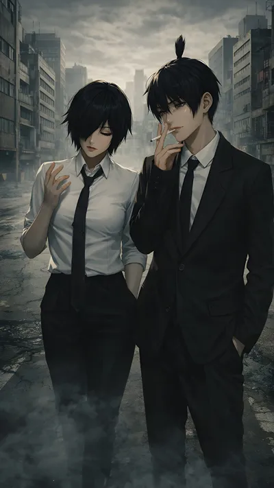 Anime Ai fan art of himeno x aki (chainsaw man)