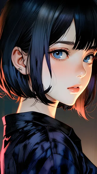 Blue-Eyed Bob Cut Anime Ai 