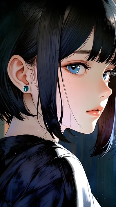 blue eyes bob cut anime ai