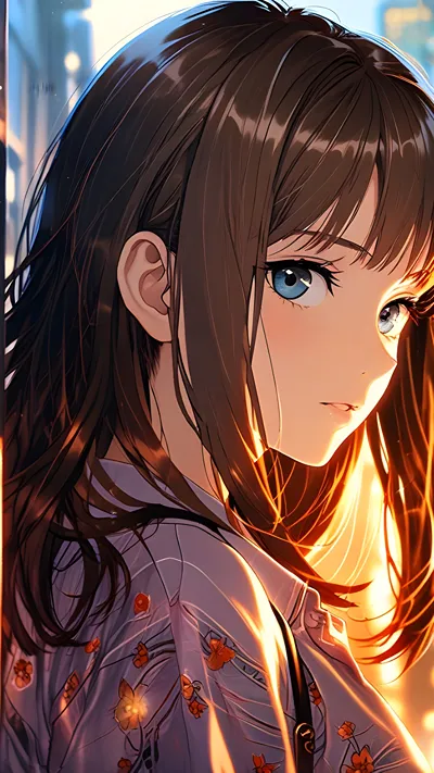 Anime girl in twilight sunset