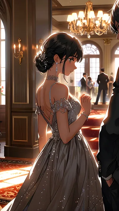 Anime girl in the fancy ball party AI