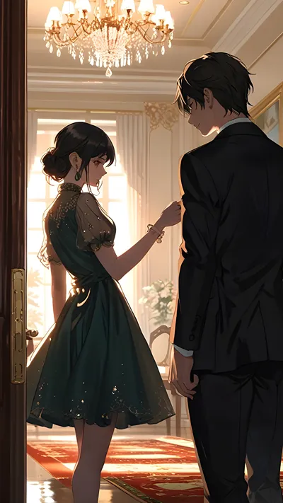 Anime couple in a fancy part AI