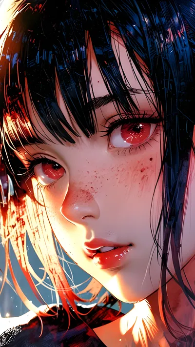 Anime red eyes girl with red theme AI