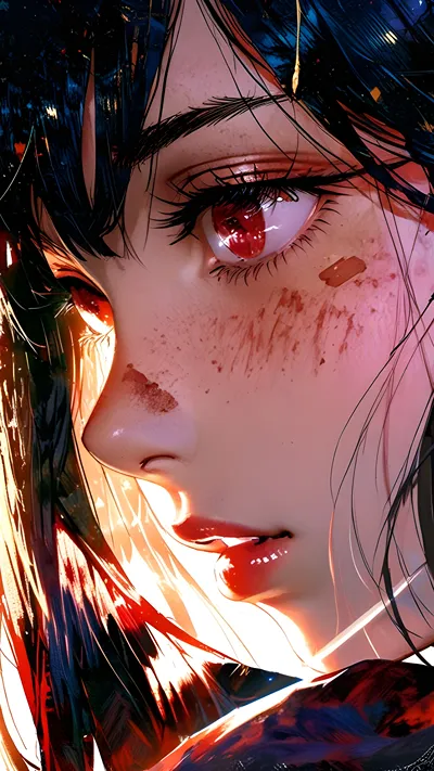 anime red eyes girl with red theme AI