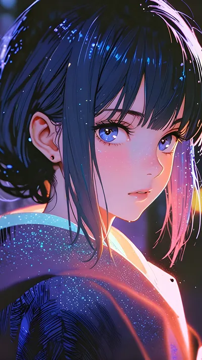 Beautiful anime girl in blue theme ai