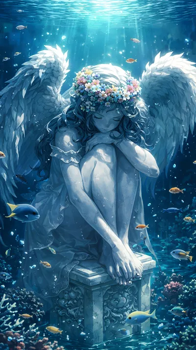 Anime angel girl in the water ai