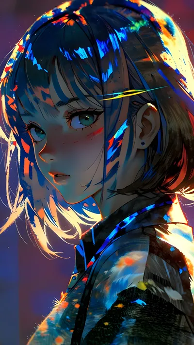 Anime girl with blue Cristal lights ai