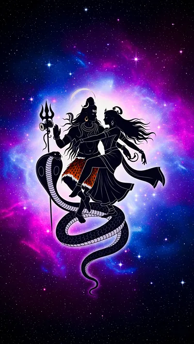 Silheuto style of hindu god shiva and Parvati