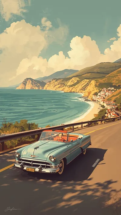 Peaceful Vintage Coastal Road wallpaper
