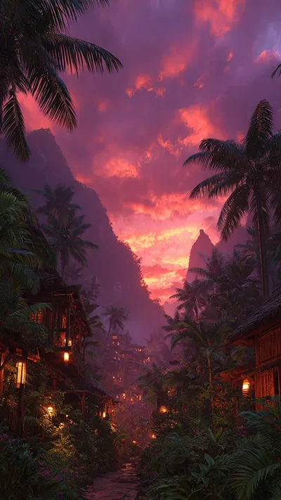 Tropical Sunset Village Wallpapers