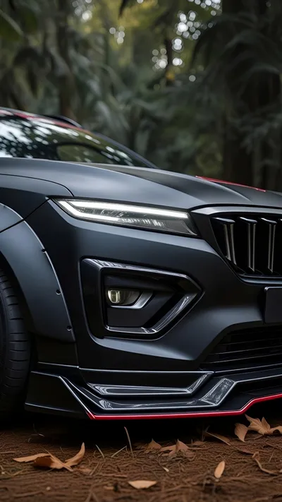 Forest car parked Balck colour wallpaper