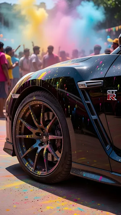 Happy Holi wallpapers car Nissan GTR