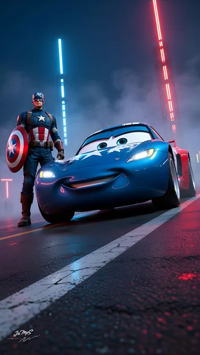 Captain America with cars king wallpaper