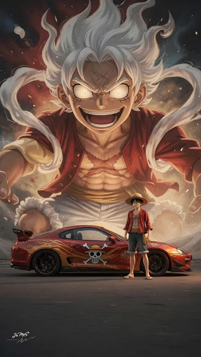 One piece wallpaper car wallpaper monkey D Luffy with cars