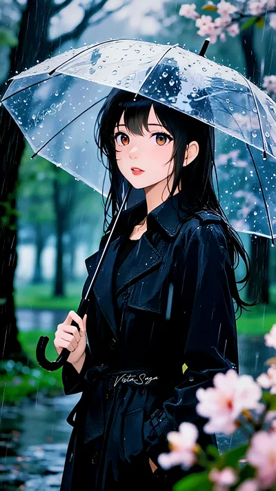 Rainy Night Solitude: AI Anime Girl in the City Lights ๐