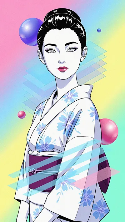 Neon Kimono Vaporwave Nagel Dream