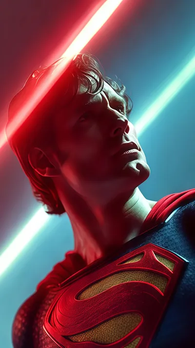 Futuristic Superhero Neon Wallpaper 4K Red Blue Cinematic Hero Background