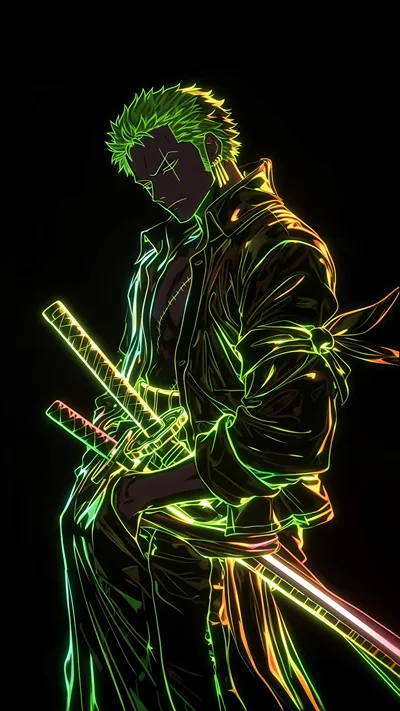 Zoro Neon Glow Wallpaper 4K One Piece Anime Dark AMOLED Background