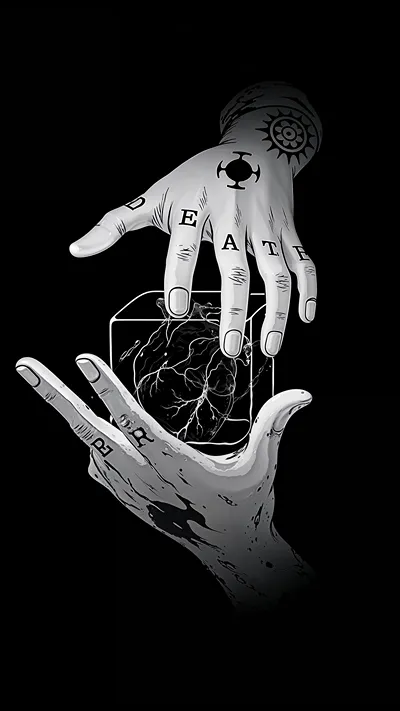 Dark Death Hand 4K Wallpaper Black and White Gothic Tattoo Hands Aesthetic Art