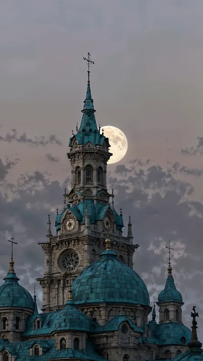 Gothic Cathedral Moon 4K Wallpaper Dark Church Tower Night Sky Background