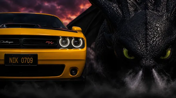 Dodge challenger x Toothless 4k desktop wallpaper